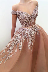 Elegant Off-Shoulder Appliqued V-Neck Mermaid Prom Dress with Belt for Women